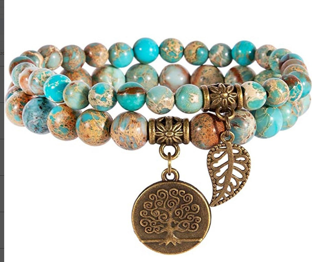 Wholesale Tree Of Life Leaf Pendant Bracelet Set Colorful Stone Beaded Jewelry For Everyday Wear Boutique Resale