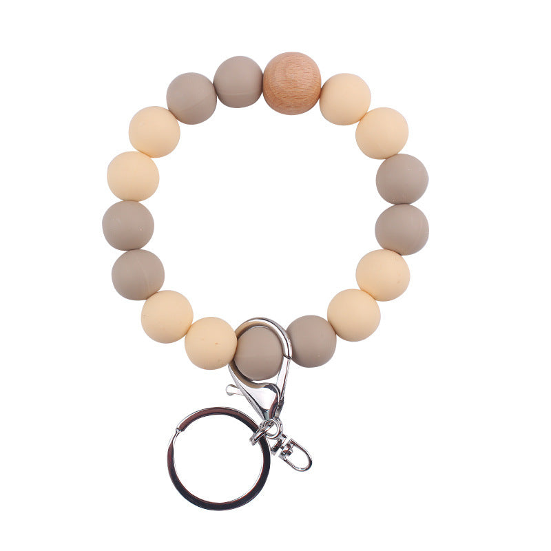 Wholesale Solid Color Silicone Beaded Wrist Keychain