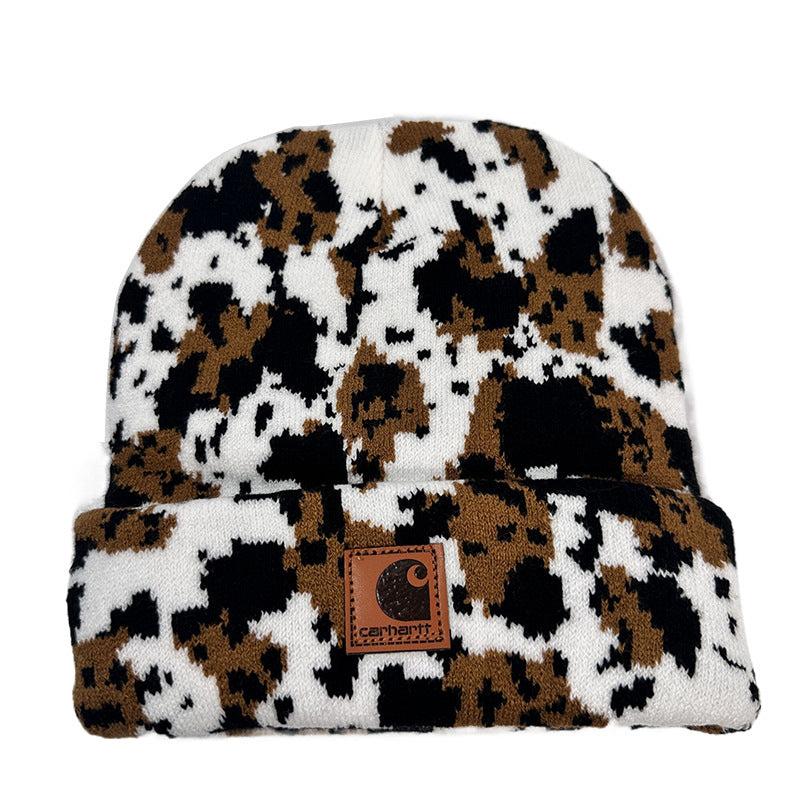 Wholesale Cow Leopard Print Net Red Jacquard Knit Hat