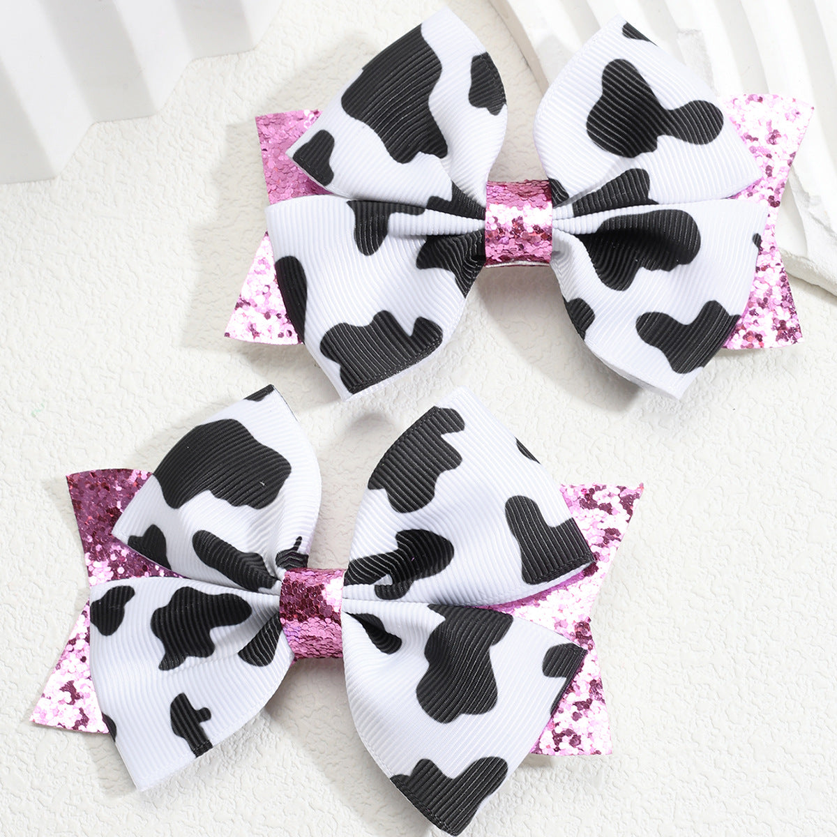Wholesale  20pcs/pack European and American Cow Pattern Bow Hairpins Popular Kidsren' s Bow Hair