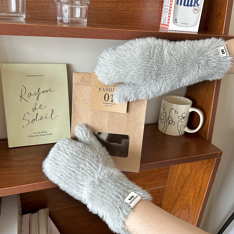 Wholesale Candy Colored Soft Glutinous Plush Autumn and Winter Thickened Mittens