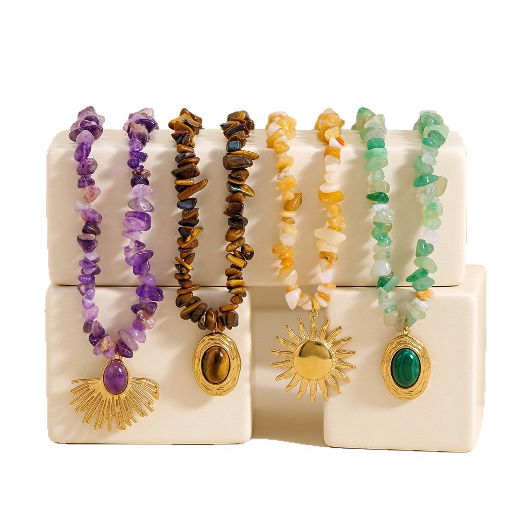 Wholesale Stone Gravel Pillar Necklace Titanium Steel Clavicle Chain