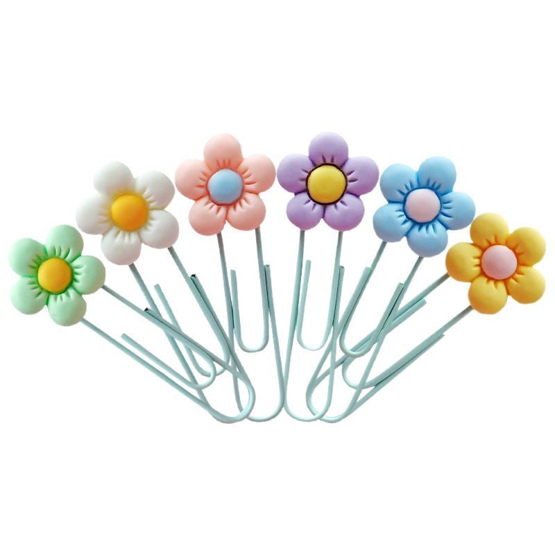Wholesale 50pcs/pack flower paper clip pvc bookmark cartoon