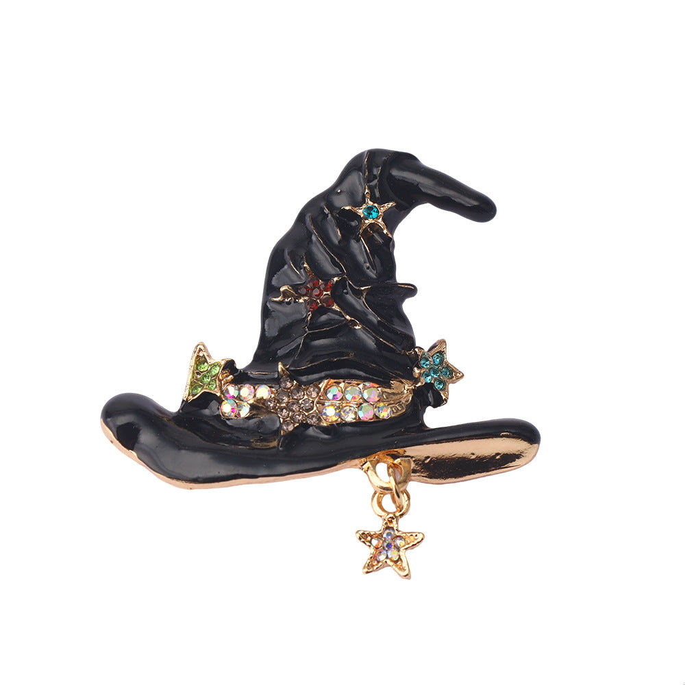 Wholesale Halloween wizard hat with diamond studded pentagram brooch