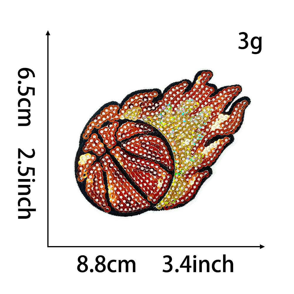 Wholesale Sequined Basketball Patch DIY Iron On Embroidered Badge Stylish Coat Decorative Accessory