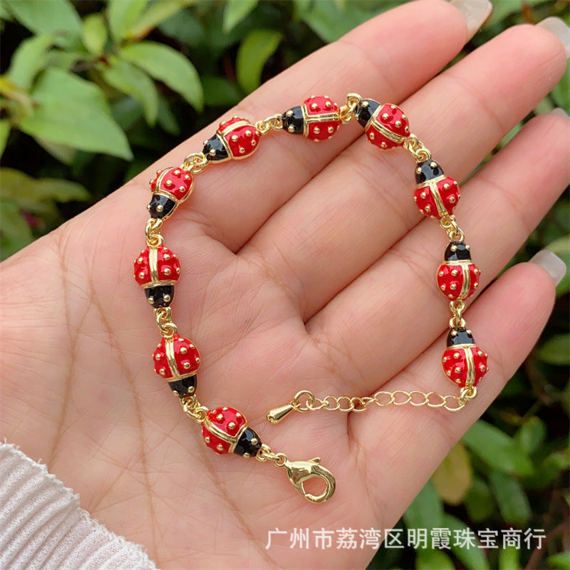 Wholesale  Copper Plated 18k Gold Cute Style Cherry Ladybug Bracelet