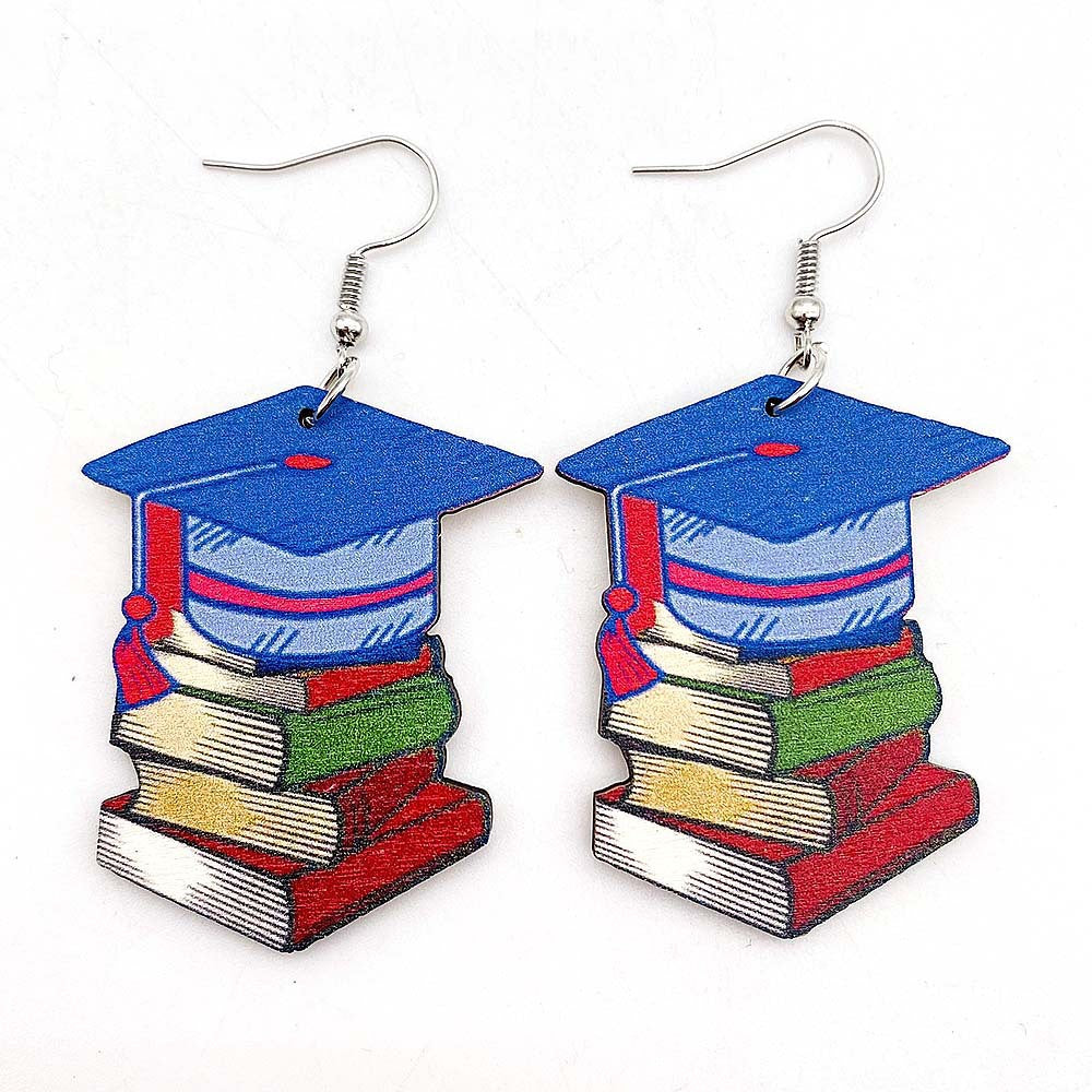 Wholesale Pencil Book Print Wooden Earrings