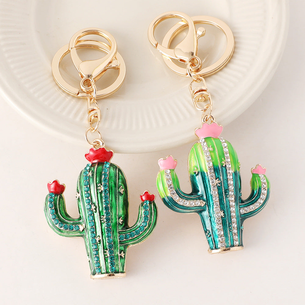 Wholesale Handmade Diamond Encrusted Alloy Cactus Keychain
