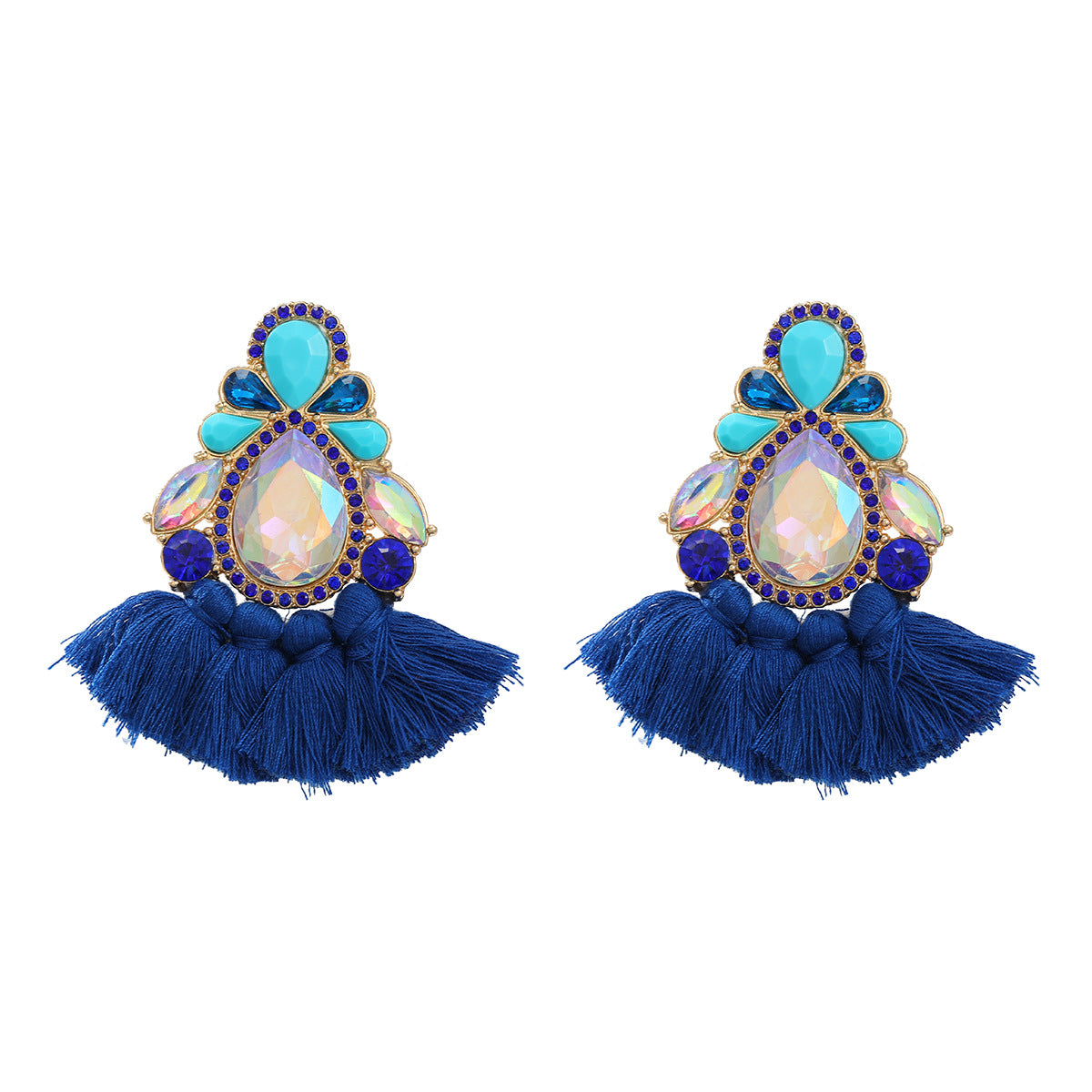 Wholesale Colored Diamond Tassel Ethnic Style Earrings