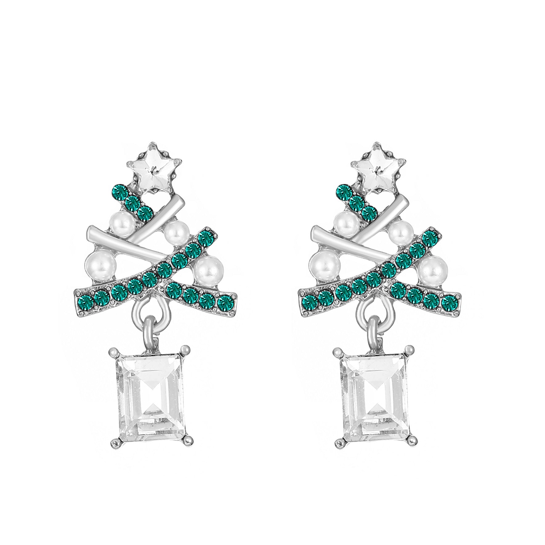 Wholesale Exaggerated Creative Diamond Christmas Tree Colored Diamond Earrings