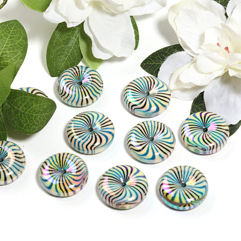 Wholesale 50pcs Spiral Line Flat Round Beads Geometric Vortex Center Hole Diy Beads Spacer