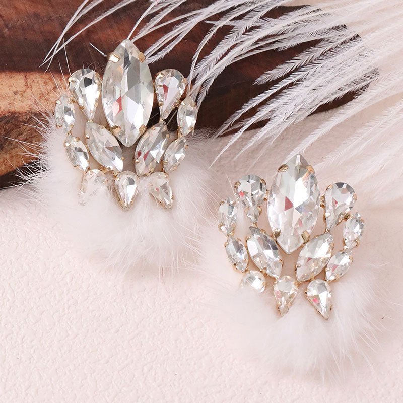 Wholesale Plush Ball Colorful Rhinestone Earrings