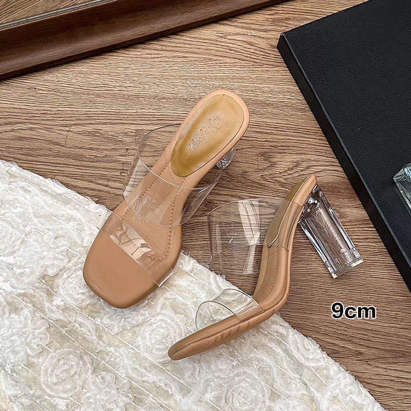 Wholesale Transparent for Women Crystal Heels for Outer Wear Soft Bottom Small Size Sandals and Slippers
