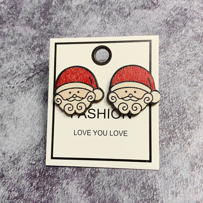 Wholesale Christmas Tree Snowman Wood Earrings