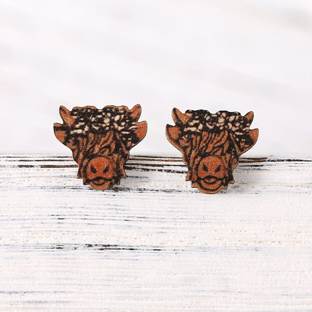 Pendientes de madera de la cabeza de la pajarita de la vaquía del vaquero de la vaquía de la tilo de la pajarita de los altos con toro de la cabeza