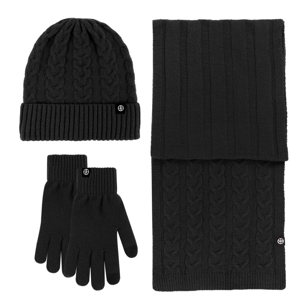 Wholesale Adult Warm Knitted Hat Scarf Gloves Three-piece Set