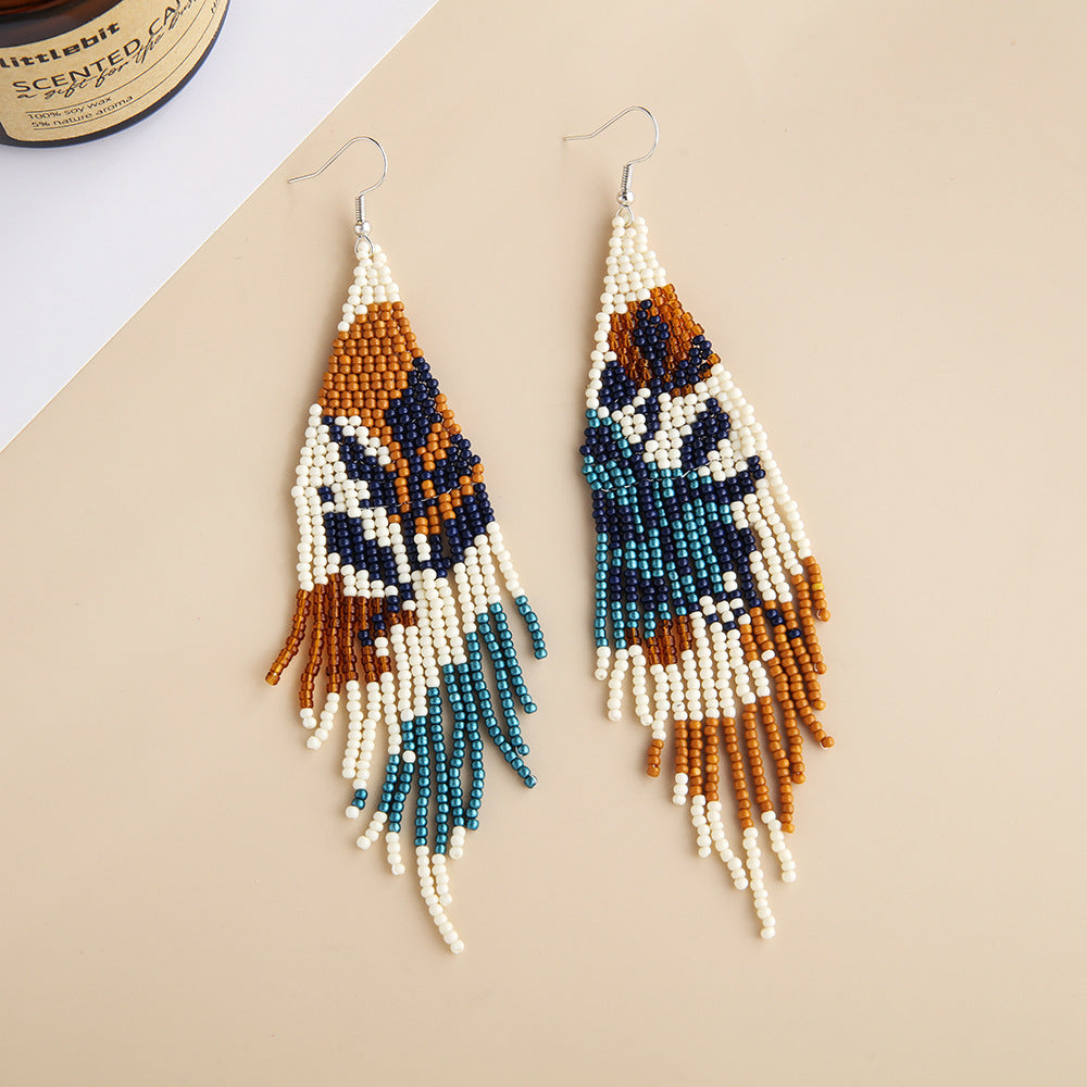Wholesale Bohemian Botanical Flower Rice Beads Tassel Earrings