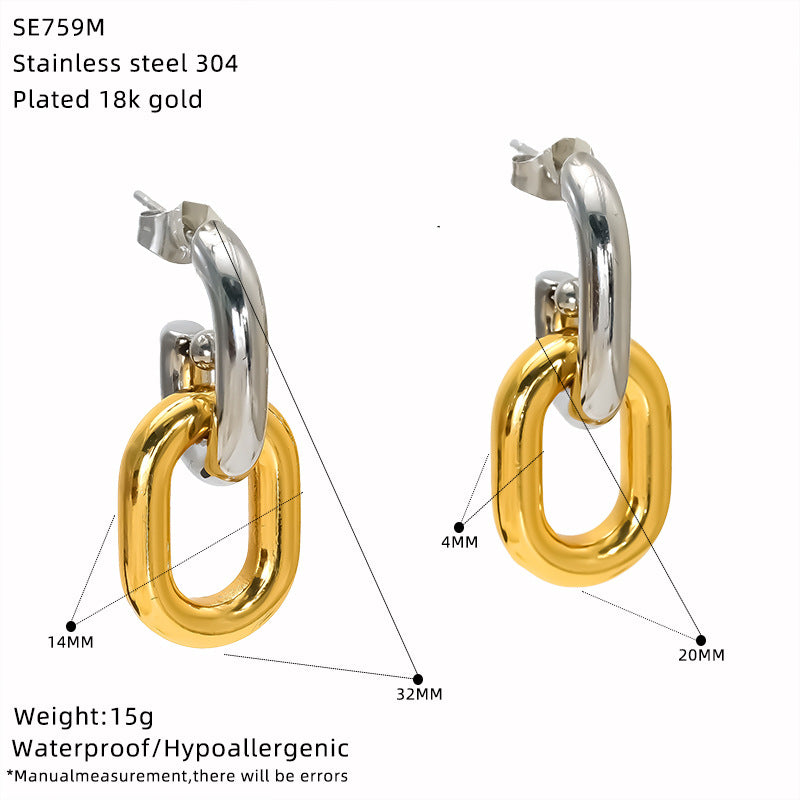 Wholesale Stainless Steel Color Matching C-Shaped Detachable Luxury Earrings