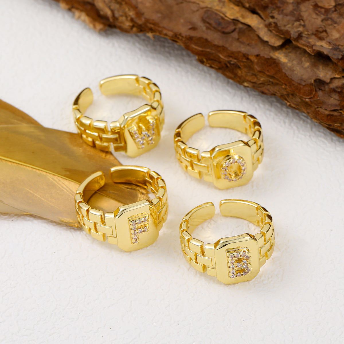 Wholesale Gold plated letter series open ring