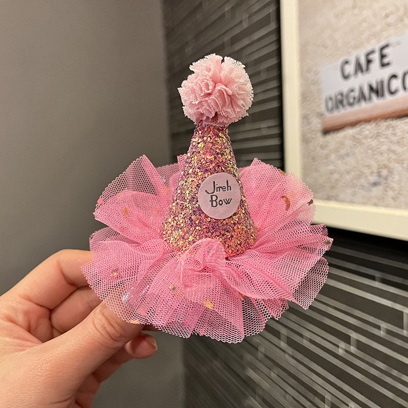 Wholesale  hairpin princess party hat hair clip baby birthday hair accessories mesh girl