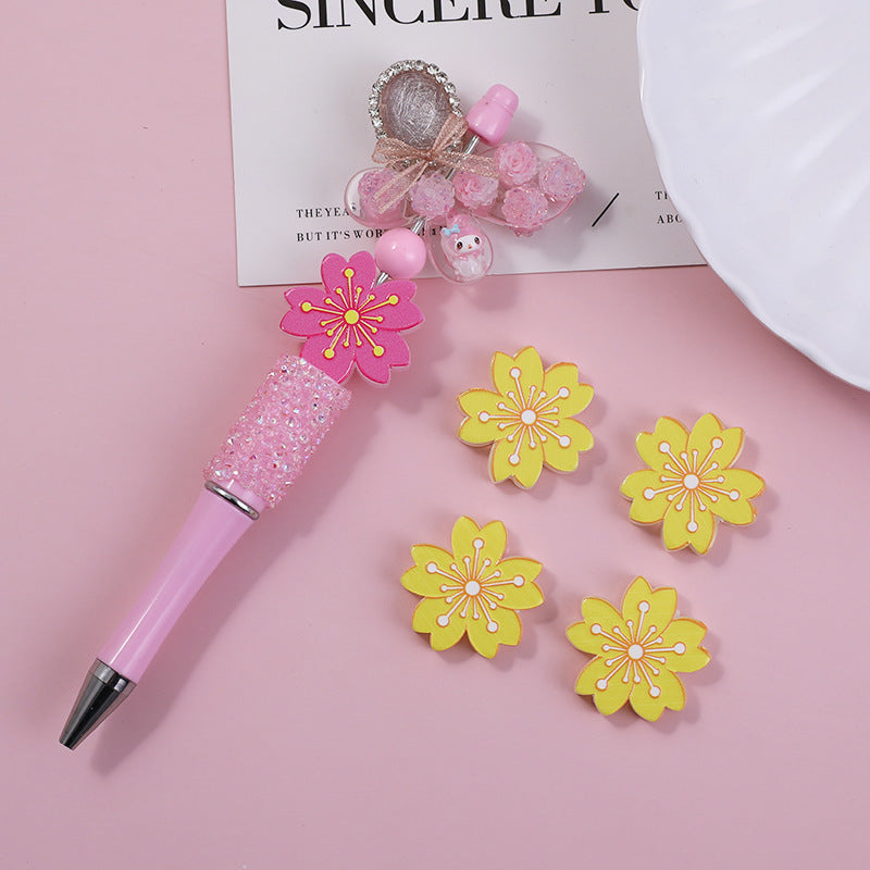 Wholesale 10pcs Through-hole double-sided embossed cartoon cherry blossom beads