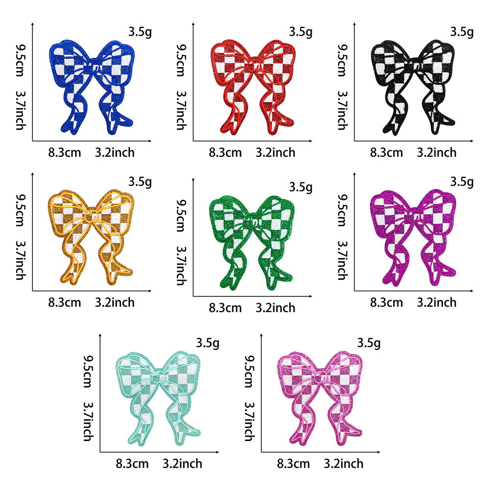 Wholesale Polyester Embroidered Plaid Bow Patches DIY Iron On Back Adhesive Craft Supply For Clothing