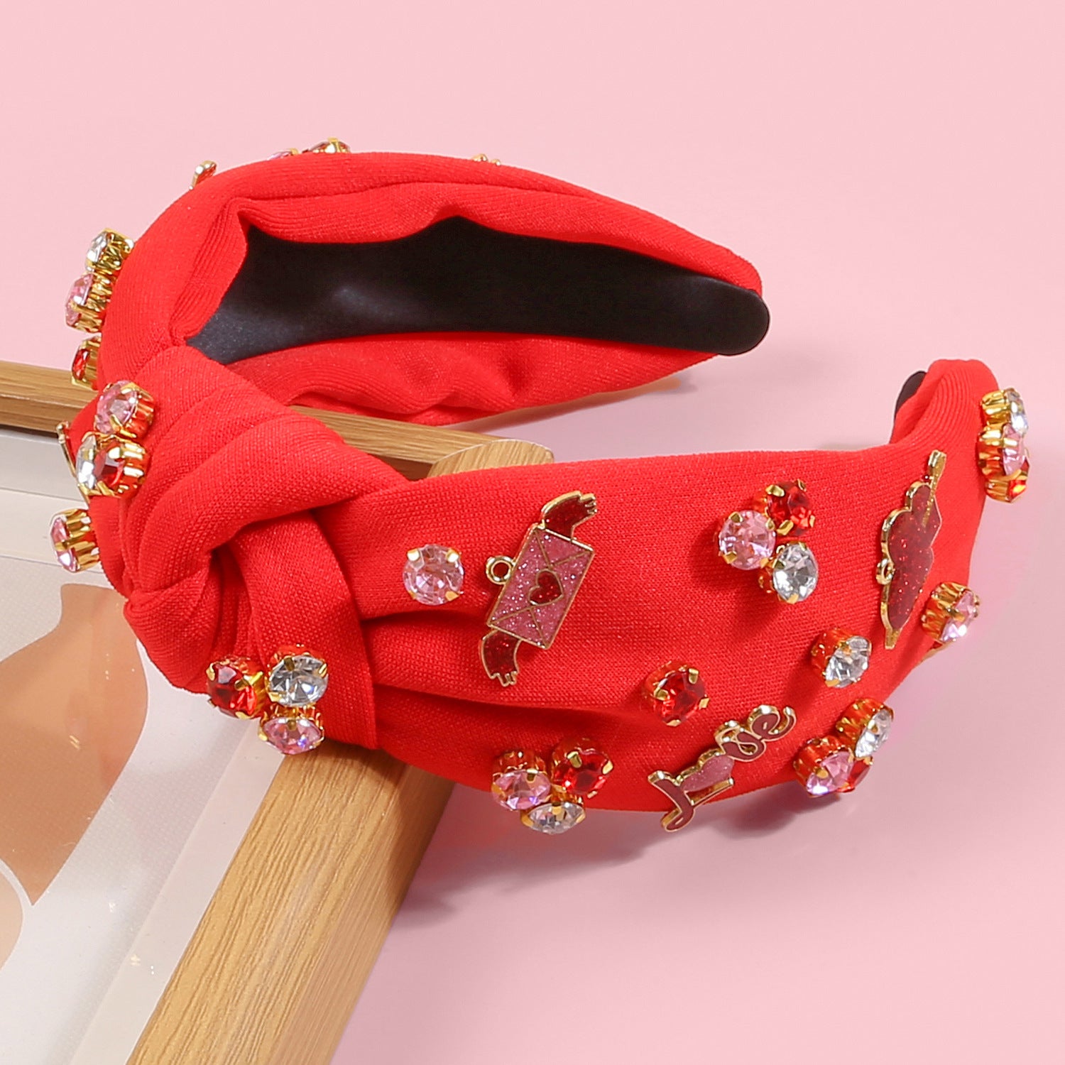 Wholesale Elegant Peach Heart Letter Headband Wide Side High Cranial Top Holiday Headwear