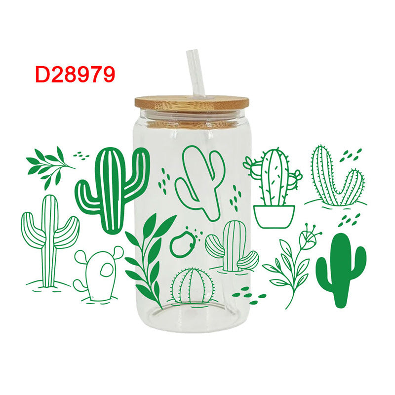 Wholesale Green succulent cactus 16oz Cup UV DTF Wraps