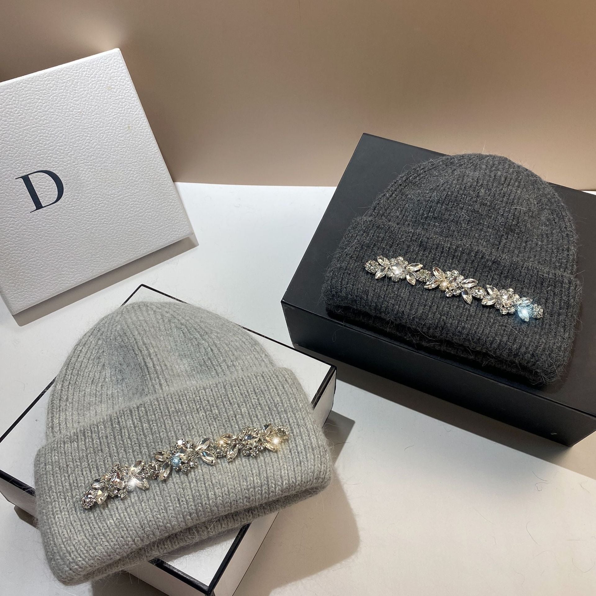 Wholesale Fashion Diamond Rabbit Fur Knitted Hat