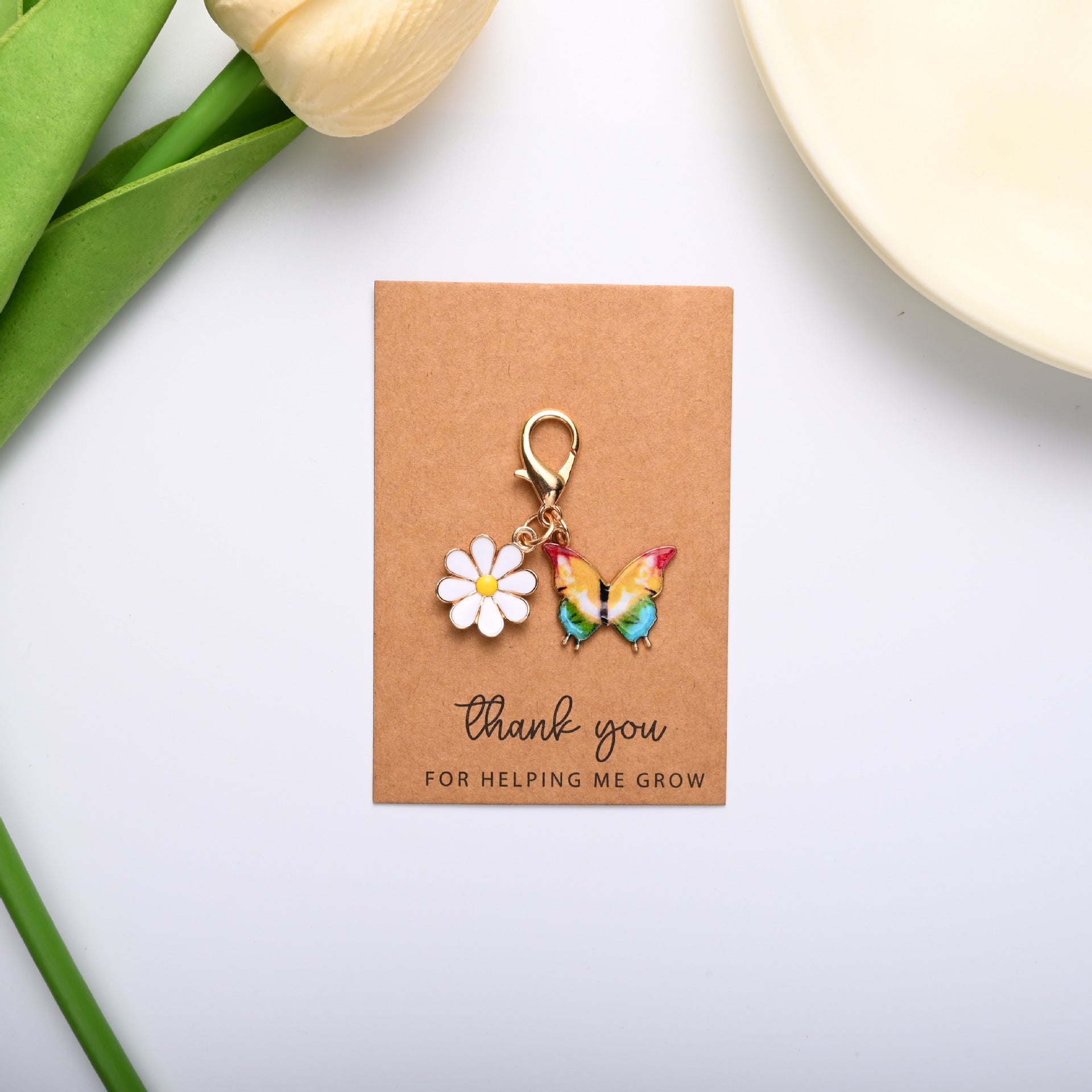 Wholesale Thank You  Card Colorful Oil Dripping Enamel Butterfly  Keychain