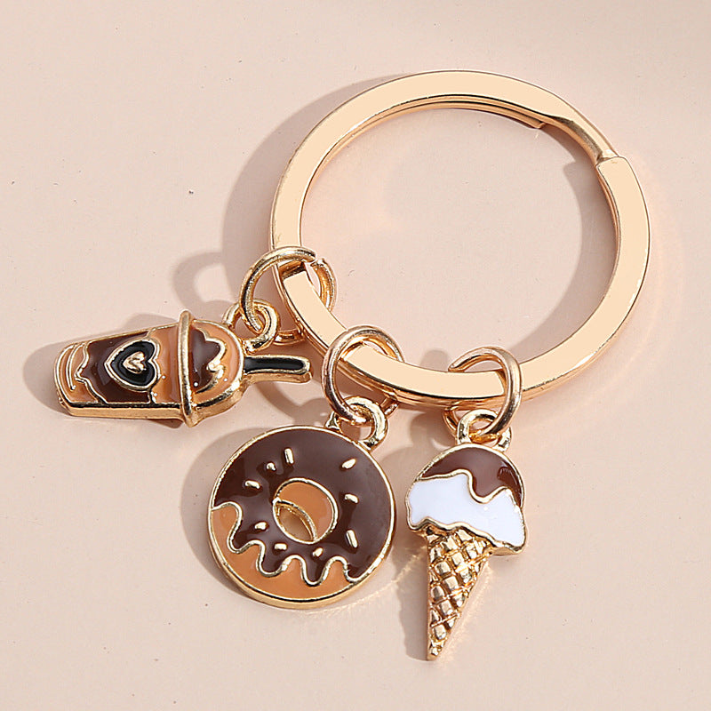 Wholesale Metal Cake French Fries Pizza Ice Cream Donut Hamburger Keychain