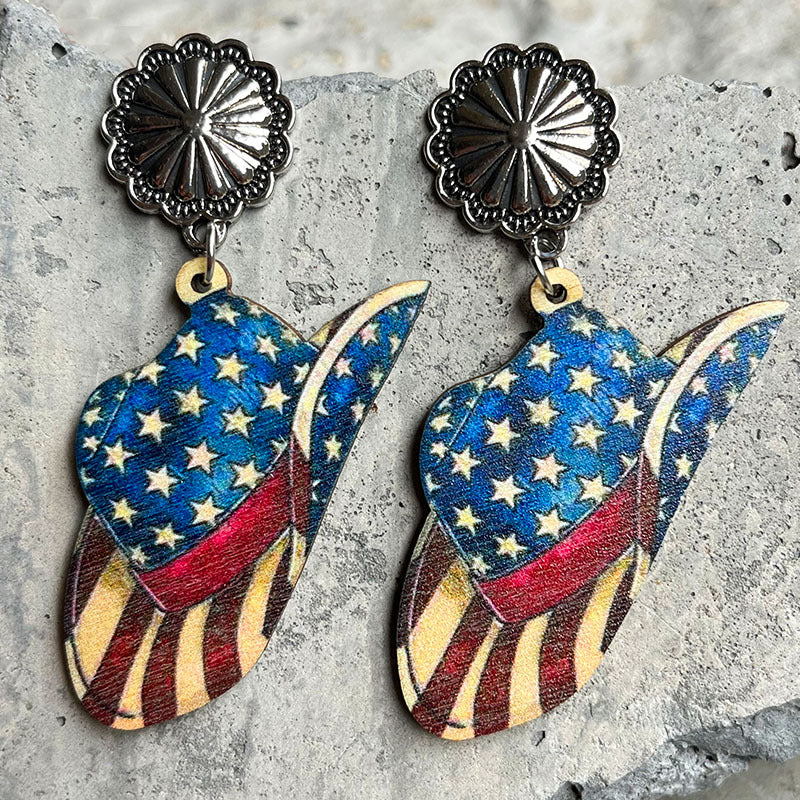 Wholesale 2 Pairs/Pack American Independence Day Western Style Wooden Earrings