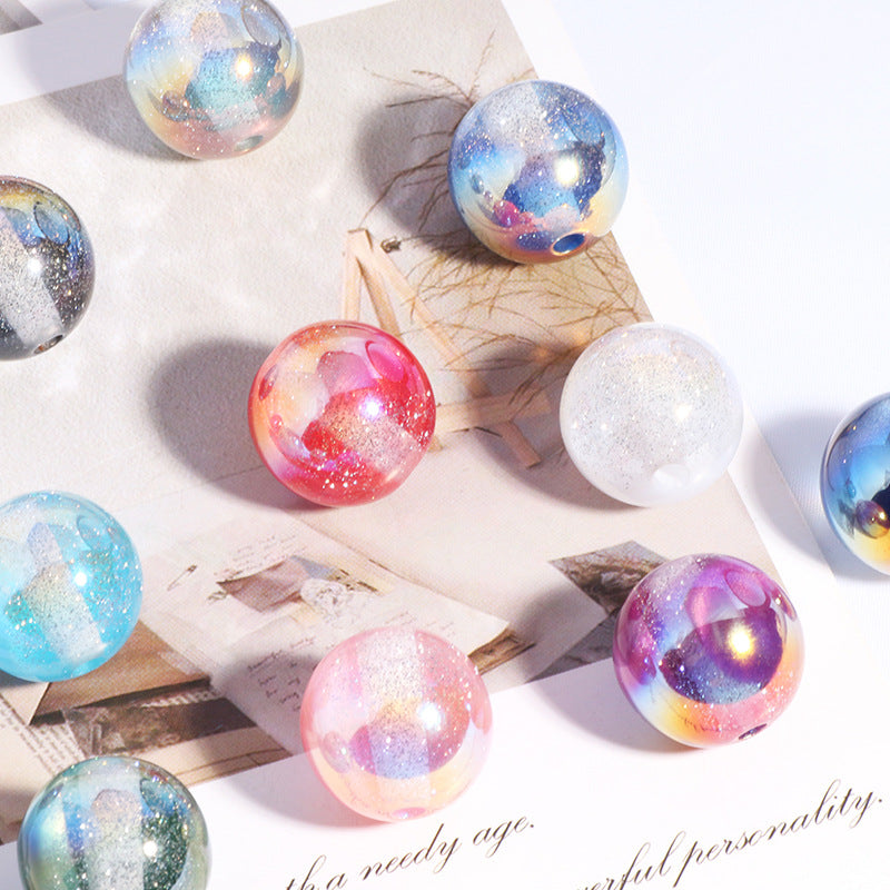 Wholesale 10pcs Fine glitter cat's eye starry sky starry diamond ball straight hole beads