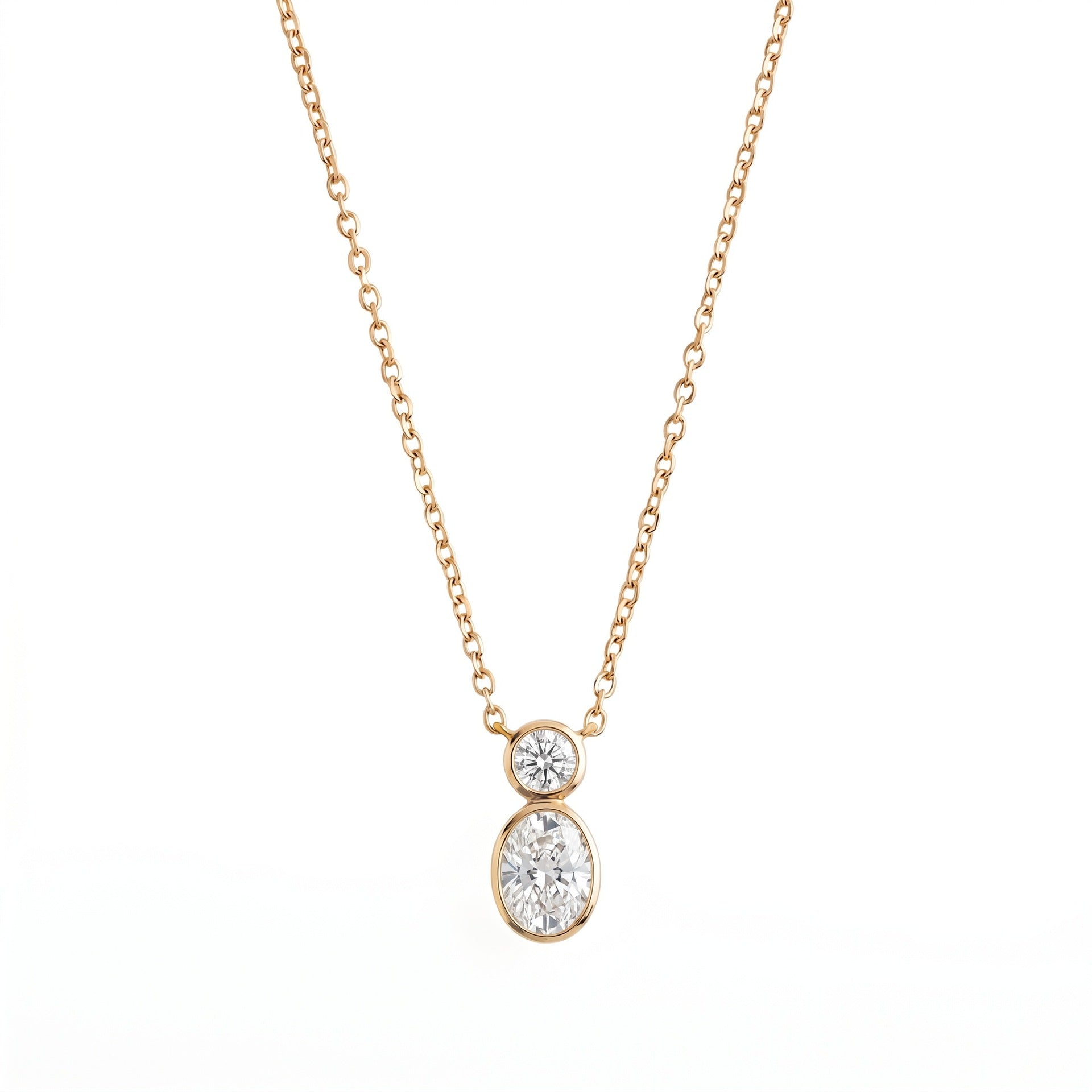 Wholesale Minimalist Gourd Pendant Necklace Double Stone Bezel Set Natural Stone Gold Bead Stainless Steel Collarbone Chain Jewelry Accessory