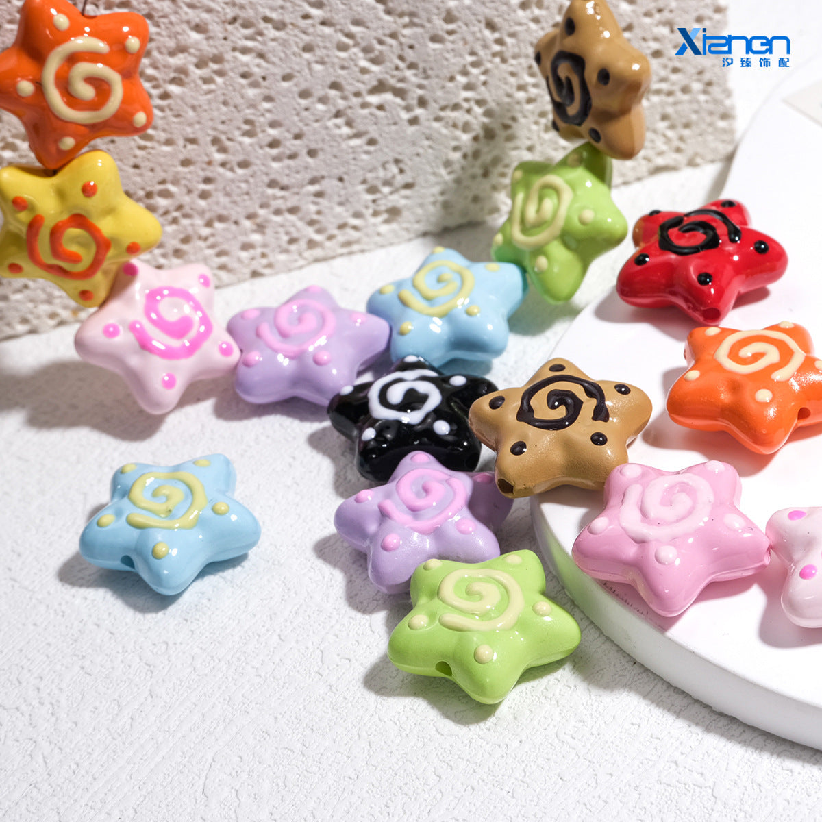 Wholesale 20pcs Cartoon starfish perforated Acrylic Beads