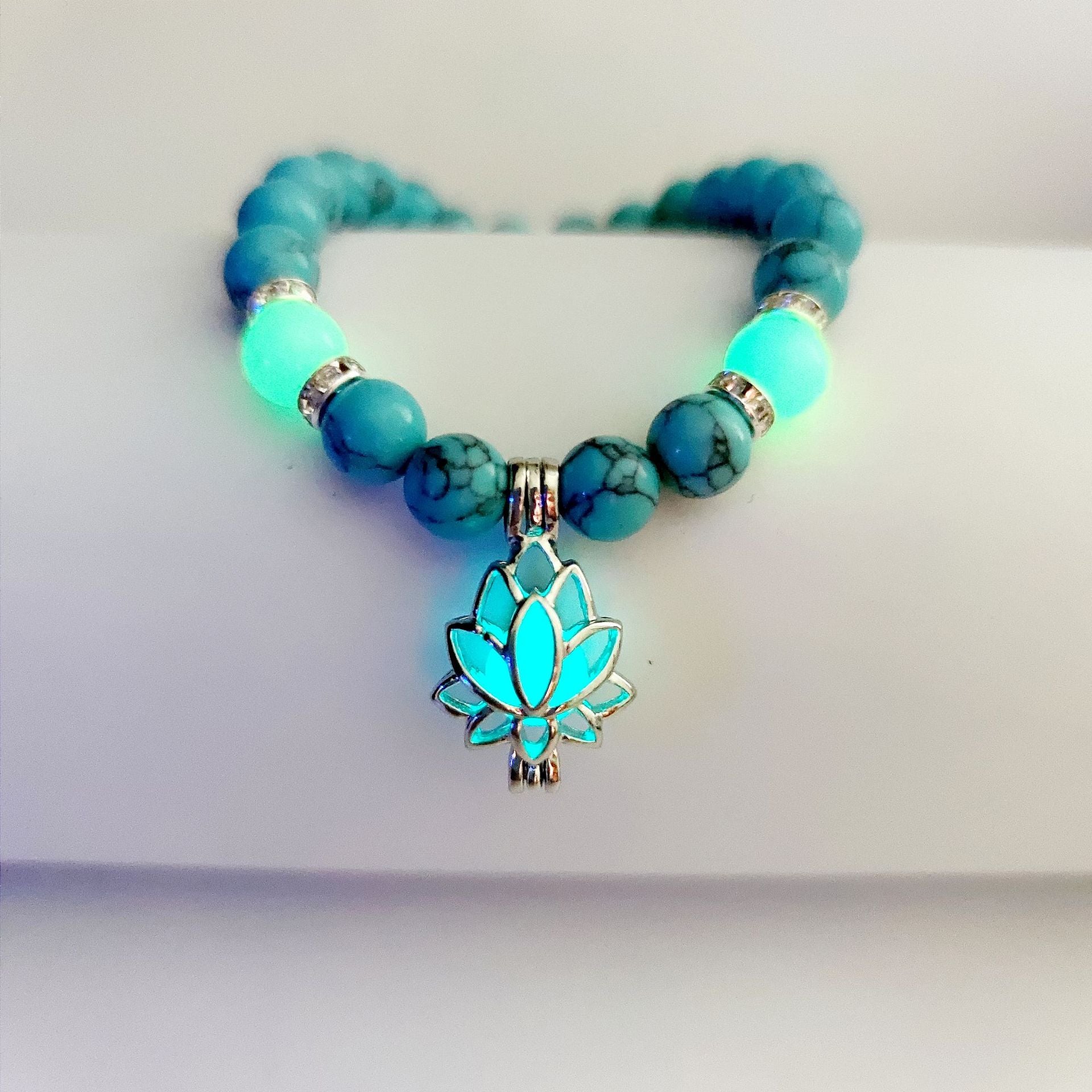 Wholesale Turquoise Luminous Lotus Sanskrit Beaded Bracelet