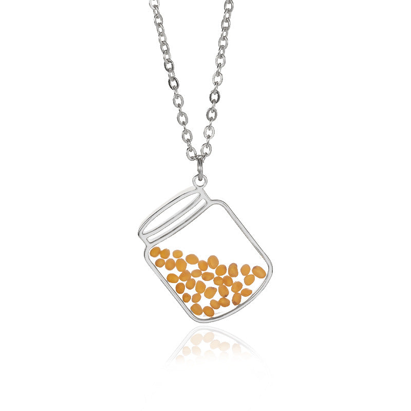 Wholesale fashion shepherd' s purse seed wishing Oval time Stainless Steel necklace
