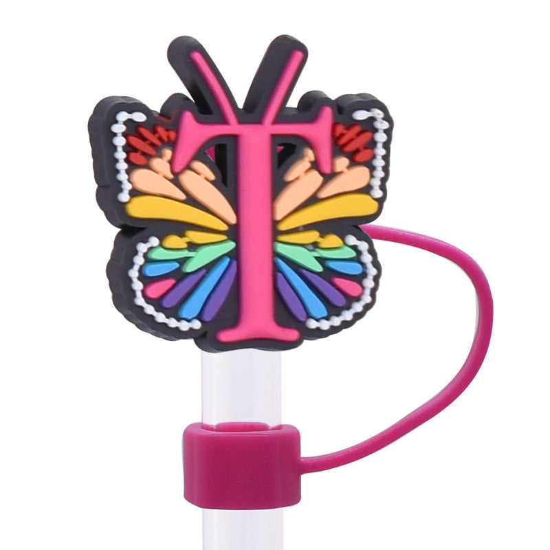 Wholesale  Random 100pcs/pack   Butterfly letter dustproof straw cover  Straw Tube Cap