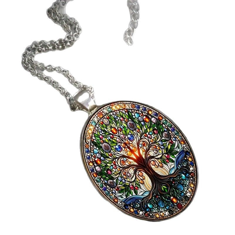 Wholesale Tree of Life Oval Glass Pendant Necklace