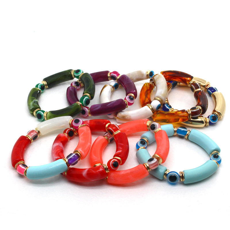 Cuentas de ojo del diablo al por mayor colorido pulsera de estiramiento del tubo de codo de resina