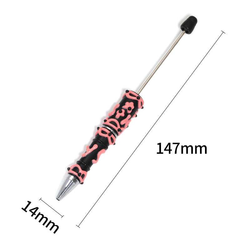 Wholesale 5pcs/pack Creative DIY Hand-Painted Beaded Pen Heavy Craft Painted Cream Cute Ballpoint Pen Multi-Color Rotating Ballpoint Pen