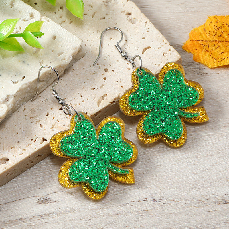 Wholesale St. Patrick's Day Acrylic Trefoil Butterfly Earrings