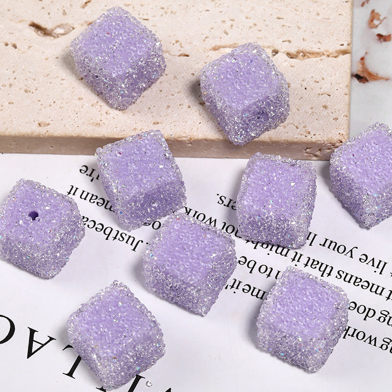 Wholesale 5pcs  Glittery candy-colored rhinestone soft candy square beads