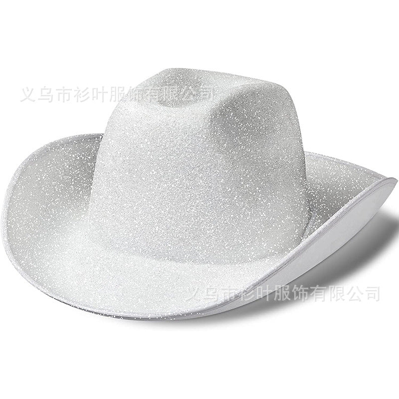 Wholesale EVA composite shaped silver glitter western cowboy glitter white powder cowboy hat