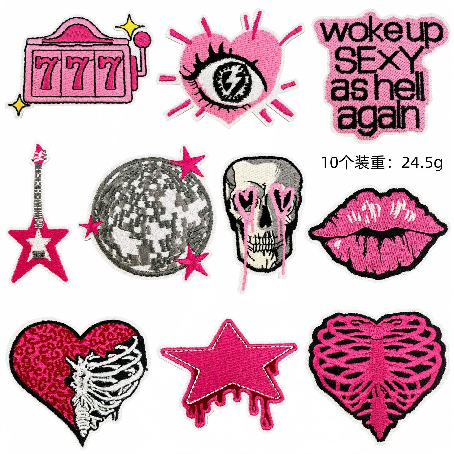 Wholesale Y2K Black Pink Heart Star Embroidered Patches 20 Pcs Fashion Decorative Accent For Clothing Bags Gift Craft Supply