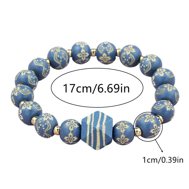 Wholesale Carved Wooden Bead Handmade Elastic Bracelet
