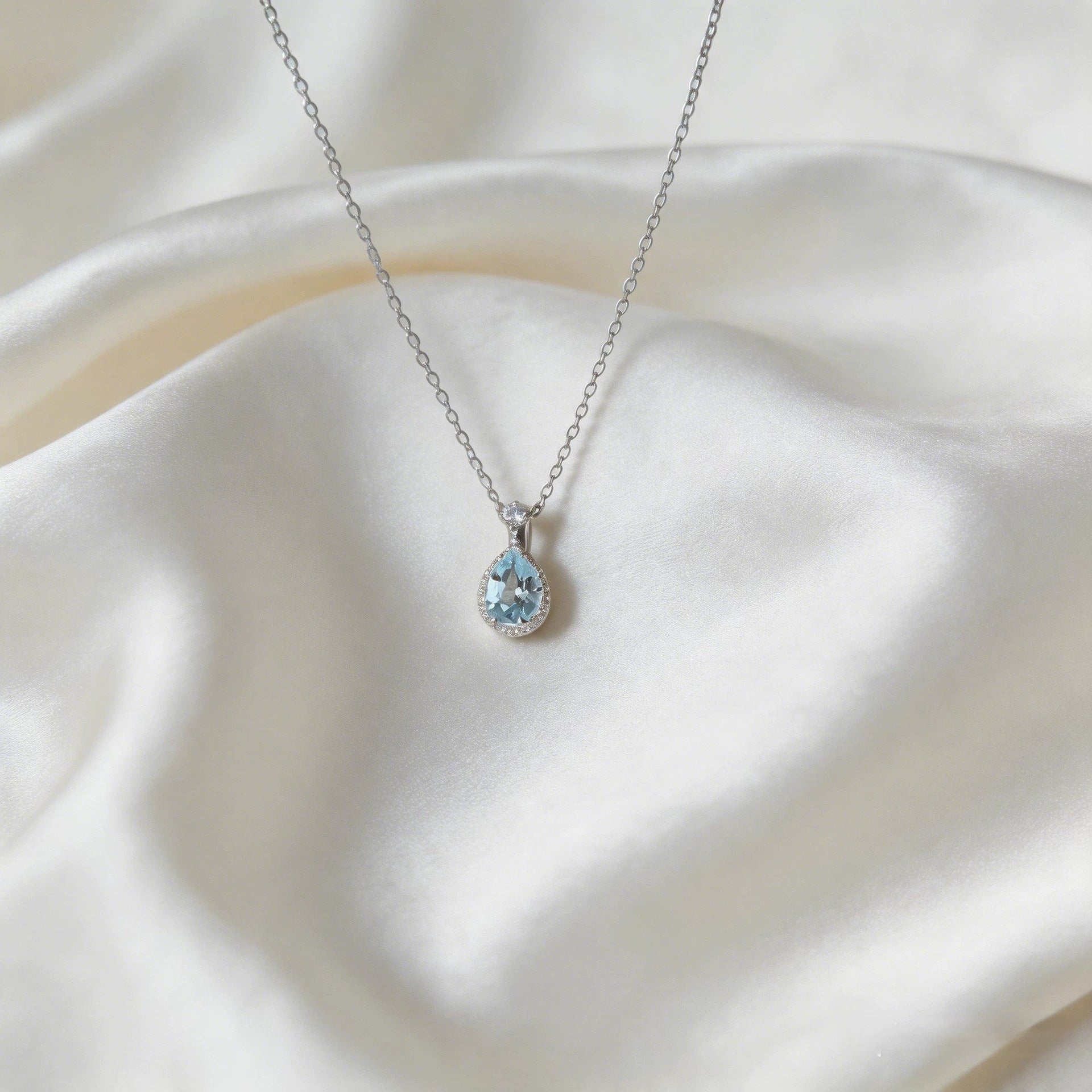 Wholesale Aquamarine Drop Pendant Halo Choker Electroplated Copper Necklace For Women Fashionable Gift