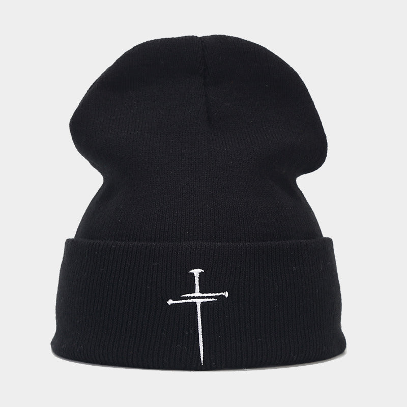 Wholesale Acrylic Autumn Winter Cross Embroidery Knit Beanie Beanie Beanie