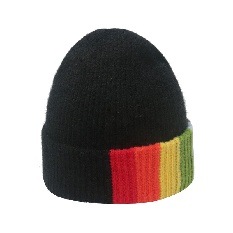 Wholesale Autumn and Winter Rainbow Striped Jacquard Acrylic Knitted Hat