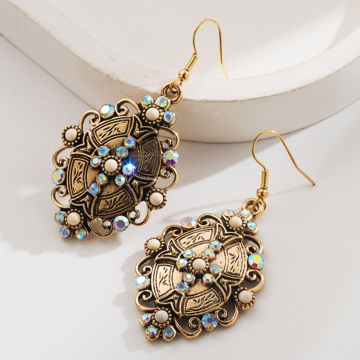 Wholesale Retro style inlaid turquoise earrings for women geometric cross earrings